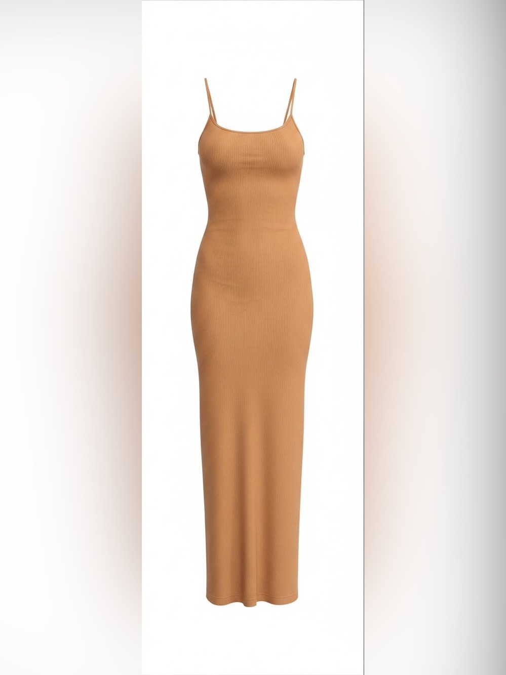 SKIMS Camel Ribbed Spaghetti-Strap Long Gown Pajamas L